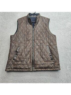 Johnston & Murphy Quilted Brown Faux Leather Vest XL Mens Casual reversible